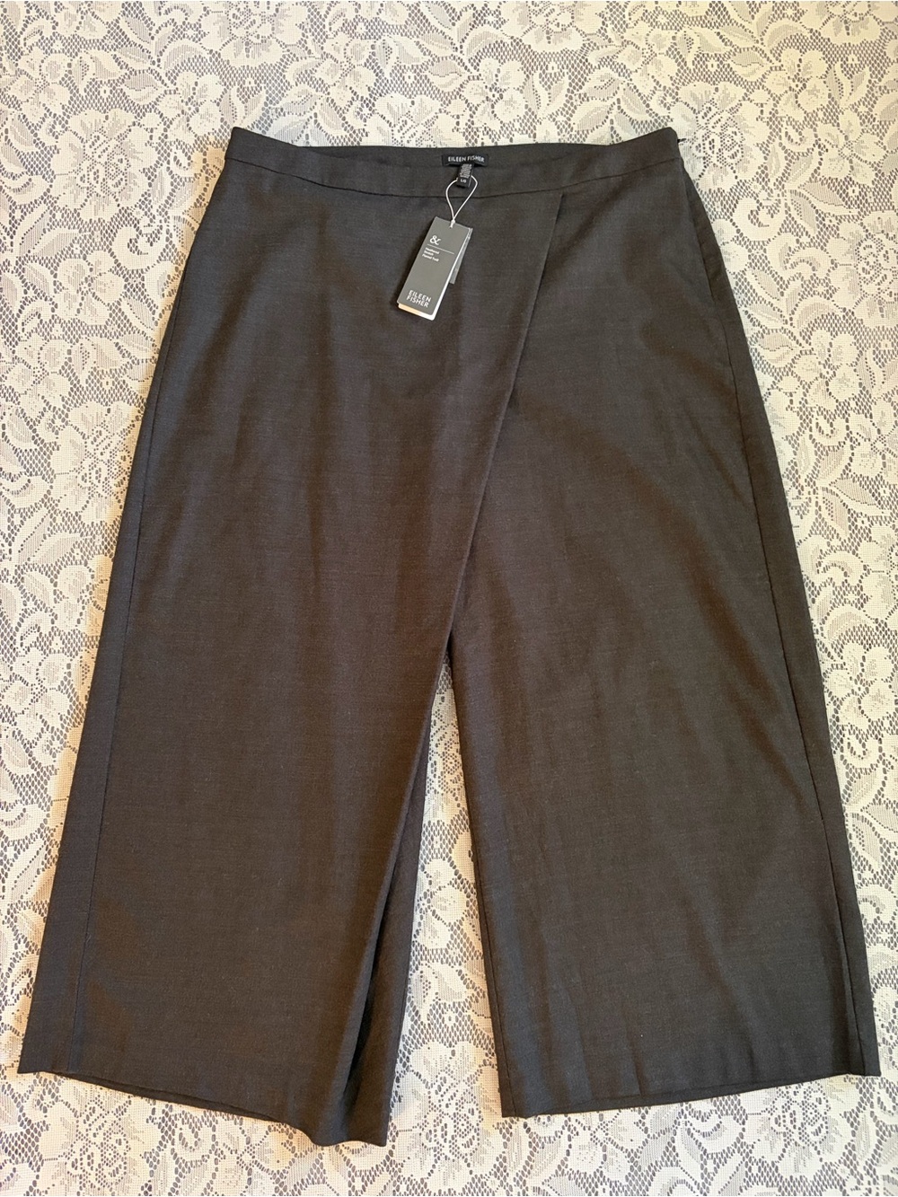 Eileen Fisher Heathered Stretch Flannel Twill Wool Sarong Pants in Charcoal Grey - Picture 3 of 10